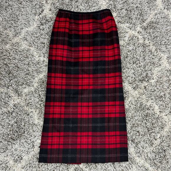 Vintage Talbots Red Tartan Plaid 100% Wool Straight Pencil Midi Skirt 4 S Small - Picture 3 of 10